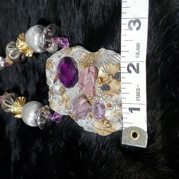 RARE UNIQUE CHUNKY STATEMENT BEAD  NECKLACE HEAVY HEARTS ROCKS GEMS HEAVY - Picture 9 of 10